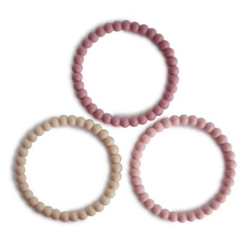 Mushie Bijtring Pearl [ Linen/Peony/Pale Pink ]