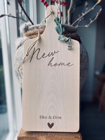 Houten snij   borrelplank  new home  2